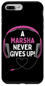 iPhone 7 Plus/8 Plus ゲーム用引用句「A Marsha Never Gives Up」ヘッドセット パーソナライズ スマホケース