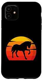 iPhone 11 ヴィンテージ 馬デザイン サンセット 乗馬 スマホケース