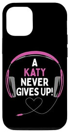 iPhone 12/12 Pro ゲーム用引用句「A Katy Never Gives Up」ヘッドセット パーソナライズ スマホケース
