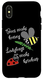iPhone X/XS Bees Make Honey|%%%| Ladybugs Make Ketchup ? Cute Kids Cartoon スマホケース