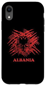 iPhone XR アルバニア国旗の紋章 鳥 ダメージ加工 爪 レッド ブラック グラフィック スマホケース