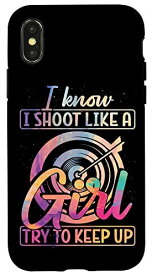 iPhone X/XS アーチェリー 弓 アーチャー ガール ヴィンテージ ターゲット I Know I Shoot Like A スマホケース