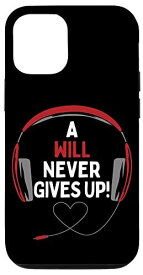 iPhone 12/12 Pro ゲーム用引用句「A Will Never Gives Up」ヘッドセット パーソナライズ スマホケース