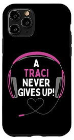 iPhone 11 Pro ゲーム用引用句「A Traci Never Gives Up」ヘッドセット パーソナライズ スマホケース