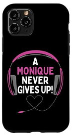 iPhone 11 Pro ゲーム用引用句「A Monique Never Gives Up」ヘッドセット パーソナライズ スマホケース