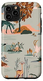 iPhone 11 Pro カラフルで楽しいユニコーン&動物が遊んでいる自然パターン スマホケース