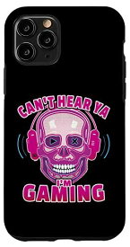 iPhone 11 Pro Funny Gamer Can't Hear Ya I'm Gaming Nerd Pink Skull ヘッドセット スマホケース