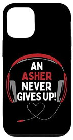 iPhone 12/12 Pro ゲーム用引用句「An Asher Never Gives Up」ヘッドセット パーソナライズ スマホケース