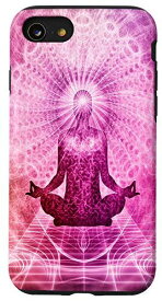 iPhone SE (2020) / 7 / 8 ヨガ マンダラ 瞑想 穏やかな仏教徒 ホワイト パープル ピンク スマホケース