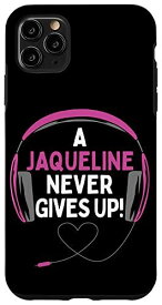 iPhone 11 Pro Max ゲーミング引用句「A Jaqueline Never Gives Up」ヘッドセット スマホケース