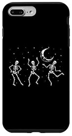 iPhone 7 Plus/8 Plus かわいい踊るスケルトン レトロな月と星のハロウィンコスチューム スマホケース
