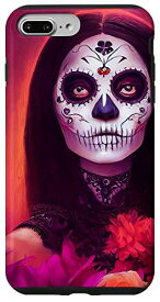 iPhone 7 Plus/8 Plus 砂糖の頭蓋骨の女性 美しい花のメキシコの芸術 スマホケース