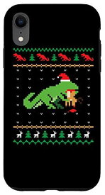 iPhone XR Santa T-Rex 食べるトナカイ恐竜 醜いクリスマスセーター スマホケース