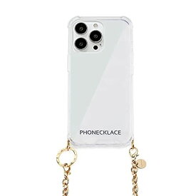 PHONECKLACE iPhone 13 Pro ケース チェーンショルダーストラップ付き クリア [ クロスボディフォンケース 首かけ 斜めがけ 肩掛け ネックストラップ スマホ ] ゴールド
