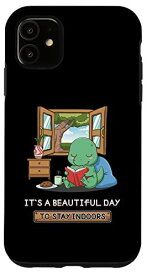 iPhone 11 It's A Beautiful Day To Stay Indoors 本 T-Rex 恐竜 スマホケース