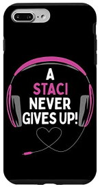 iPhone 7 Plus/8 Plus ゲーム用引用句「A Staci Never Gives Up」ヘッドセット パーソナライズ スマホケース