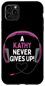 iPhone 11 Pro Max ゲーム用引用句「A Kathy Never Gives Up」ヘッドセット パーソナライズ スマホケース