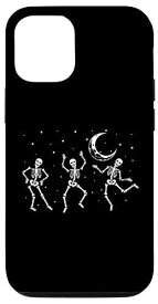 iPhone 12/12 Pro かわいい踊るスケルトン レトロな月と星のハロウィンコスチューム スマホケース
