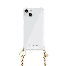 PHONECKLACE iPhone 14 用 チェーンショルダー ストラップ付き クリアケース [ クロスボディフォンケース 首かけ 斜めがけ 肩掛け ネックストラップ ネックホルダー ] アップル アイフォンケース ... ゴールド iPhone 14/13