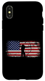 iPhone X/XS アーチェリー 弓 アーチャー ガール アメリカ 国旗 ヴィンテージ スマホケース