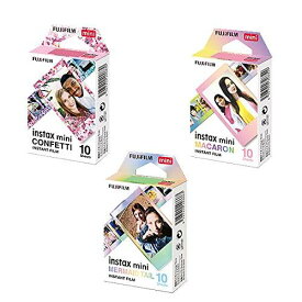 [セット品] チェキフィルム3種セット フジフイルム チェキ専用フィルム instax mini 「絵柄入りフレームタイプ」 (コンフェッティ・マーメイドテイル・マカロン)