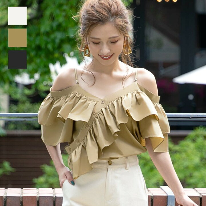 楽天市場 オフショルデザインブラウス C3960 レディース トップス オフショルダー フリル ゆったり アジャスター 無地 コットン 綿 シャツ ブラウス 夏 肩だし 肩出し 肩見せ おしゃれ フェミニン 綿100 送料無料 メール便 神戸レタス Kobe Lettuce