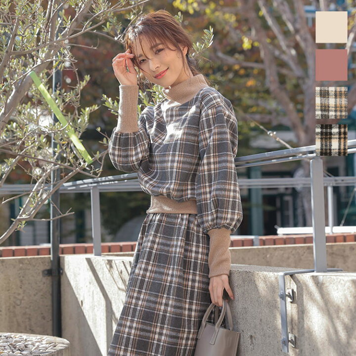 楽天市場 リブドッキングプルオーバートップス C5112 レディース 秋冬 セットアップ スタイルアップ トップス 秋 冬 長袖 プルオーバー ボトルネック ハイネック リブ パフスリーブ 大人可愛い セットアップ チェック 無地 ショート丈 送料無料 神戸レタス