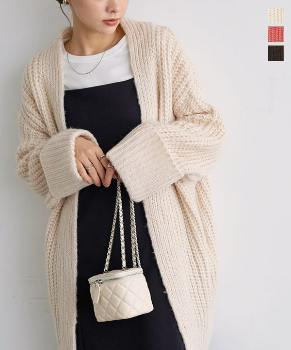 楽天市場】ボリューム ビッグ ニット ガウン ロング コーディガン  