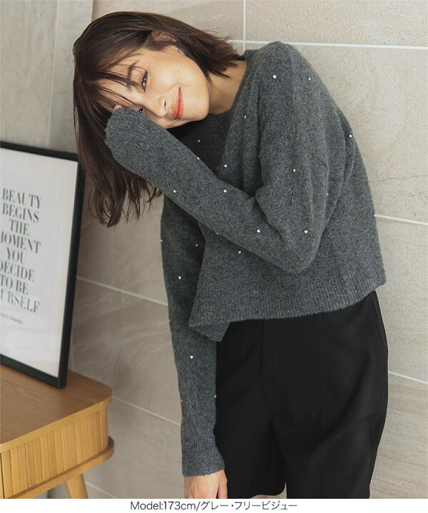 楽天市場】 パール or ビジュー ニット レディース トップス 長袖  