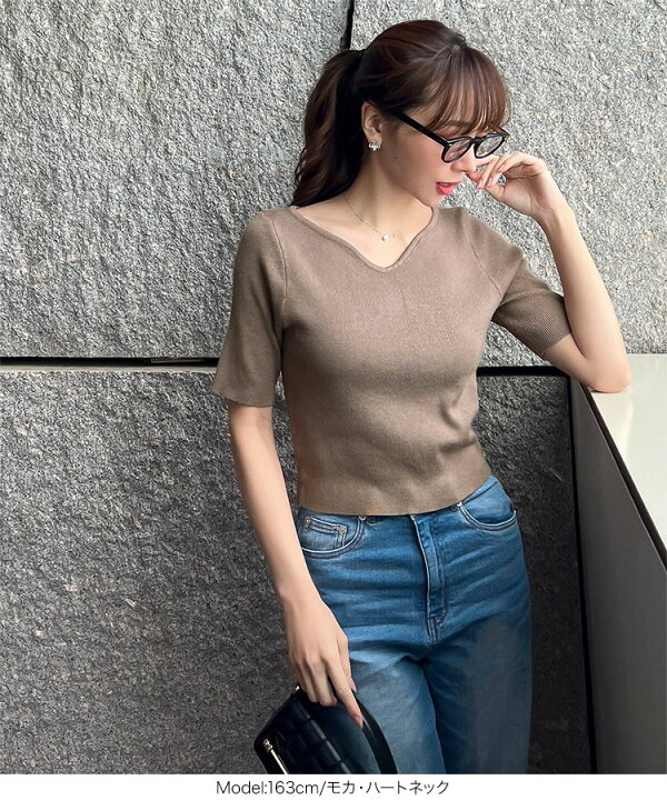 楽天市場】[ 岡部あゆみ さんコラボ ] 5分袖 短丈 リブニット トップス 