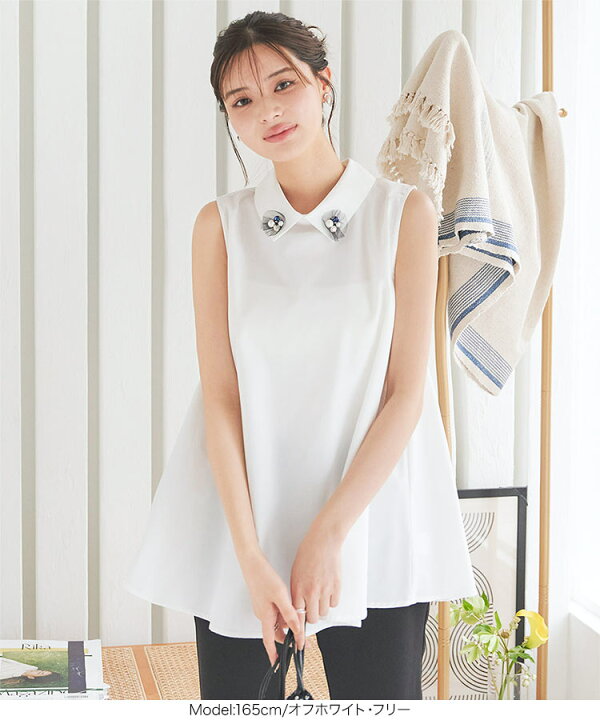 楽天市場】ビジュー襟 チュニック ブラウス レディース ノースリーブ  