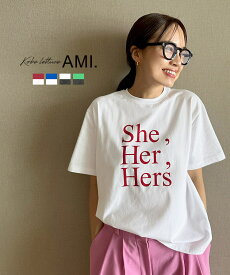 [ 春名亜美さんコラボ ]選べるロゴプリントカットソー [C7359] レディース AMI あみ 20代 30代 40代 きれいめ 上品 ママ プライベート 休日 おでかけ かわいい 可愛い 着映え インフルエンサー トラベル 旅行 半袖 春 夏 白T 5分袖 ノースリーブ 【送料無料】