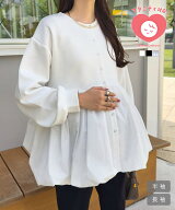 [ mamaレタス ] ペプラム カーディガン バルーン [C7651] シルエット ボタン ドットボタン スナップボタ…