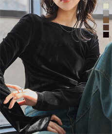 バックシャン ボートネック ベロアトップス [C7685] レディース 秋 秋服 秋冬 20代 30代 40代 トップス Tシャツ ロンT ロンティ 長袖 カットソー プルオーバー インナー ベロア 別珍 ベロアトップス【送料無料】