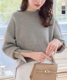ニット ボタン 袖スリット トップス [C7775] レディース ハイネック 袖ボタン スリット 長袖 もっちり 柔らかい 暖かい あったか あったかニット 無地 シンプル ピンク グレー ネイビー コーデ コーディネート 着回し 20代 30代 大人女子 上品 オフィス 通勤 お出かけ 旅行
