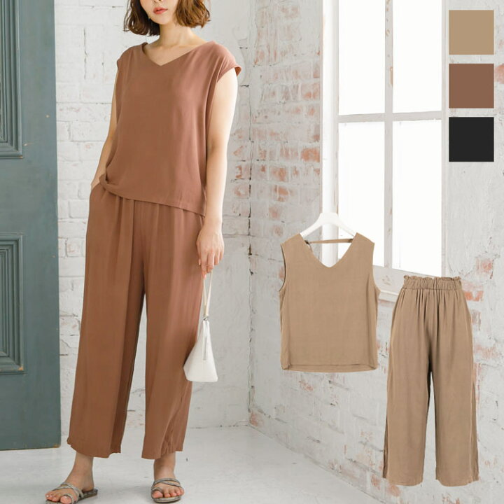 楽天市場】ノースリーブトップス×ワイドパンツセットアップ [E2152  