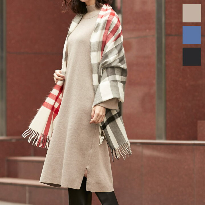 楽天市場 ショルダーボタン ニット ワンピース ハイネック ロング丈 スリット シンプル 秋 冬 秋冬 大人 重ね着 40代 50代 E2275 ハイゲージニット デイリー きれいめ カジュアル おしゃれ オフィス リラックス 神戸レタス Kobe Lettuce