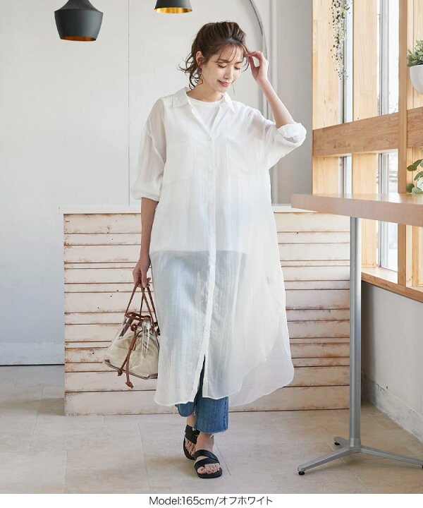 楽天市場 ウエストリボン付きシアーロングシャツ E2391 ワンピース シアー シャツ 透け感 サイドスリット 春 きれいめ ロングワンピース 長袖 シャツワンピース ロング チュニック 白 ミントブルー ミント ベージュ 薄手 リボン 神戸レタス Kobe Lettuce