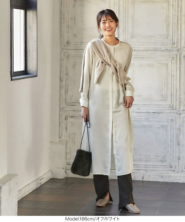 楽天市場】サテンロングシャツワンピース [E2579] レディース ロング  