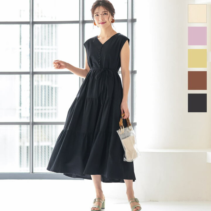 楽天市場 マルチwayボタンディテールティアードワンピース E2749 レディース ロング 綿100 大人 ゆったり エクリュ 黒 春 カジュアル きれいめ 旅行 半袖 春夏 夏 着痩せ ワンピース ロングワンピース マキシワンピース フレンチスリーブ 送料無料 神戸レタス