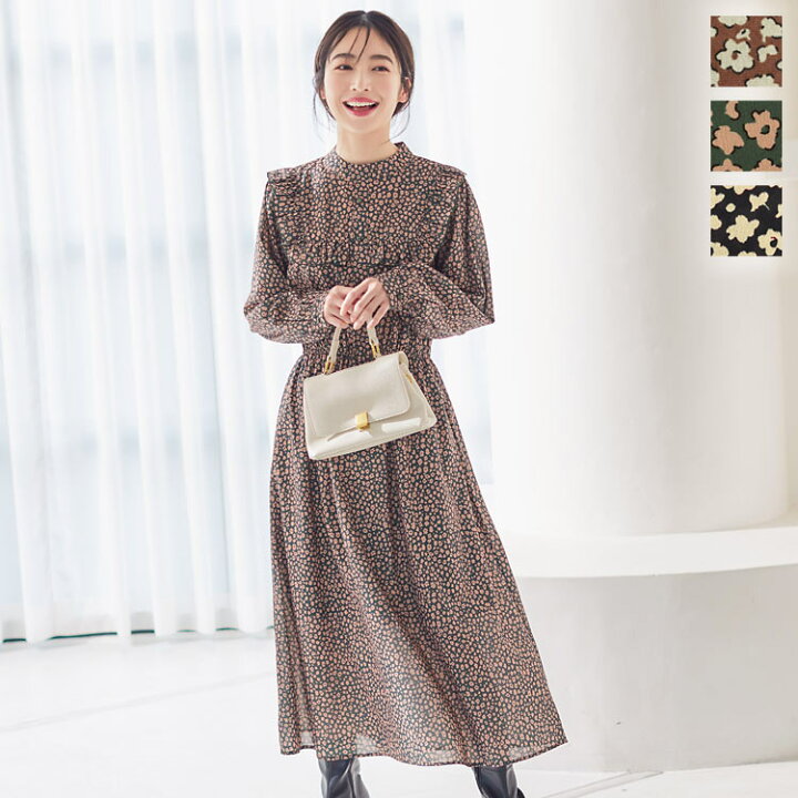 楽天市場】花柄フリルワンピース [E2974] レディース 長袖 ロング丈  