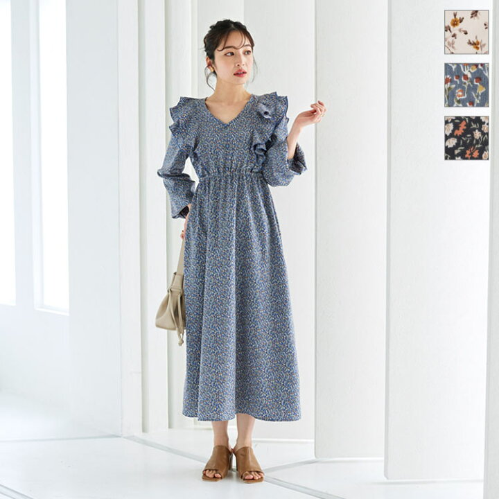 楽天市場】花柄プリントフリルワンピース [E2999] レディース 長袖  