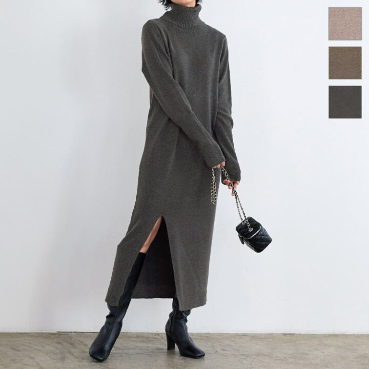 楽天市場】 フロントスリットニットワンピース [E3228] レディース  