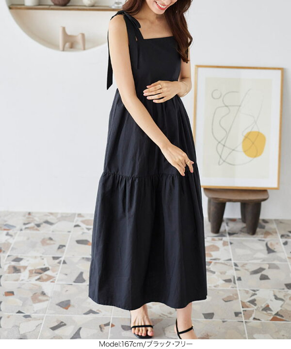 楽天市場】 キャミワンピ レディース ショルダーリボン ワンピース 黒  