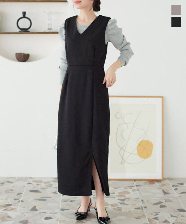 楽天市場】Vネック スリット ストレッチ ワンピース レディース ワンピ  