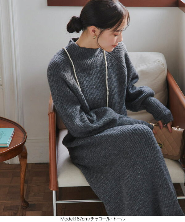 楽天市場】指穴つきロングカフスリブニットワンピース レディース  