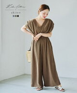 ≪4/20 大人気商品!!3990円≫ [ 田中亜希子 さん コラボ ] オールインワン 深Vネック サロペット 半袖 [E…