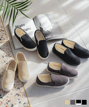 キャンバスベーシックスリッポン レディース 靴 シューズ スリッポン スニーカー キャンバス地 ぺたんこ 秋 白 黒 キャンバス 無地 フラットソール シンプル おしゃれ 軽量 歩きやすい カジュアル 大人カジュアル [I1802]【入荷済】【送料無料】｜ROOM - 欲しい! に出会える。