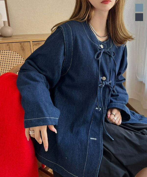 楽天市場】袖取り外し可能 フロントリボン デニムジャケット  