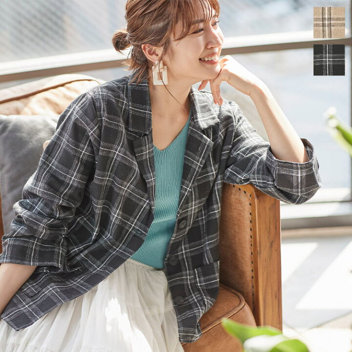 楽天市場 セール Sale コットンチェック柄ジャケット K944 レディース アウター ライトアウター ジャケット チェック テーラード カジュアル アウター テーラードジャケット チェック柄 神戸レタス Kobe Lettuce